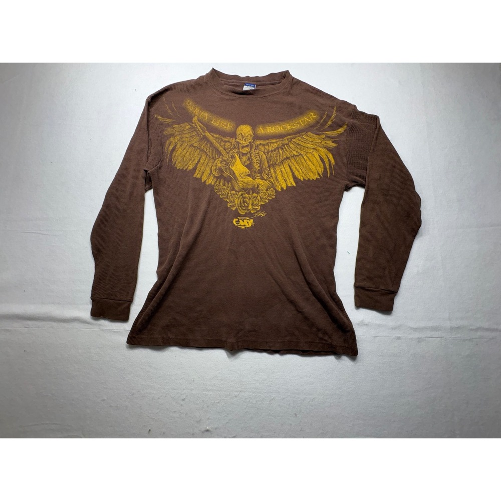 Give me face Long Sleeve Shirt Mens Brown Graphic Print T Shirt Size L